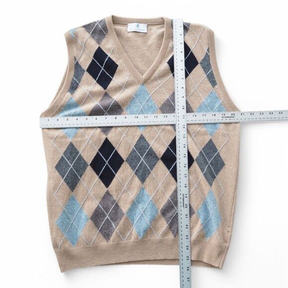 Scott & Charters Lambswool Argyle Sweater Vest Made in Scotland Beige Men's M - Picture 6 of 8